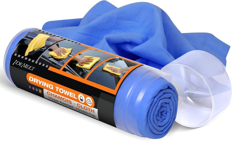 Idemeet Premium Absorbent Car Drying Chamois Cloth Shammy Towel, 26''x17'' Large, Reusable for Vehicle, Bathroom, Dust Remove, No Spots/Streak/Scratch, Blue - Image 1